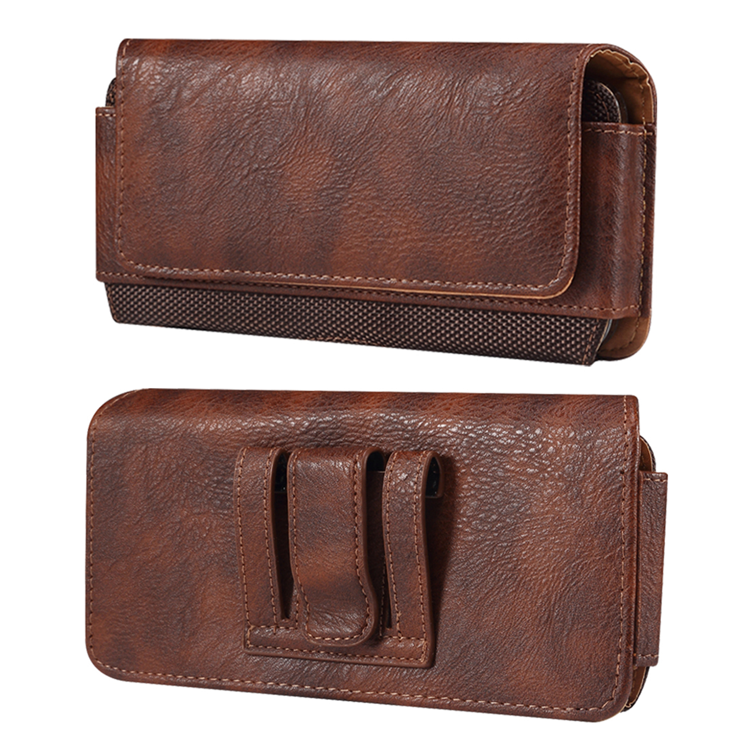 

Kuhläsesoten-textur PU Leder+nylon-taillenbeutel Für 6,7-6,9 "smartphone Horizontal Gürtel Telefonbeutel - Braun, Universal