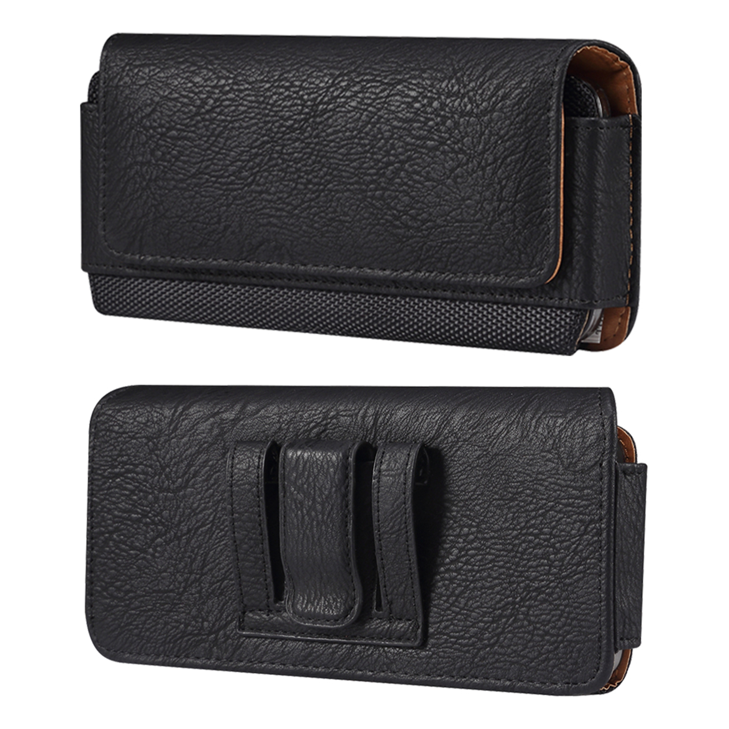 

Horizontales Kuhwahnsinnstextur PU Leder+nylon Taille Telefontasche Für 6,1 "handys Anti-drop-gürtel-telefonbeutel - Schwarz, Universal