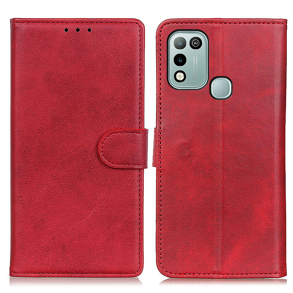 

Magnetischer Verschluss Verschluss PU Leder Ständer Brieftasche Telefonabdeckung Shell Für Infinix Hot 10 Play - Rot, Infinix Hot 10 Play