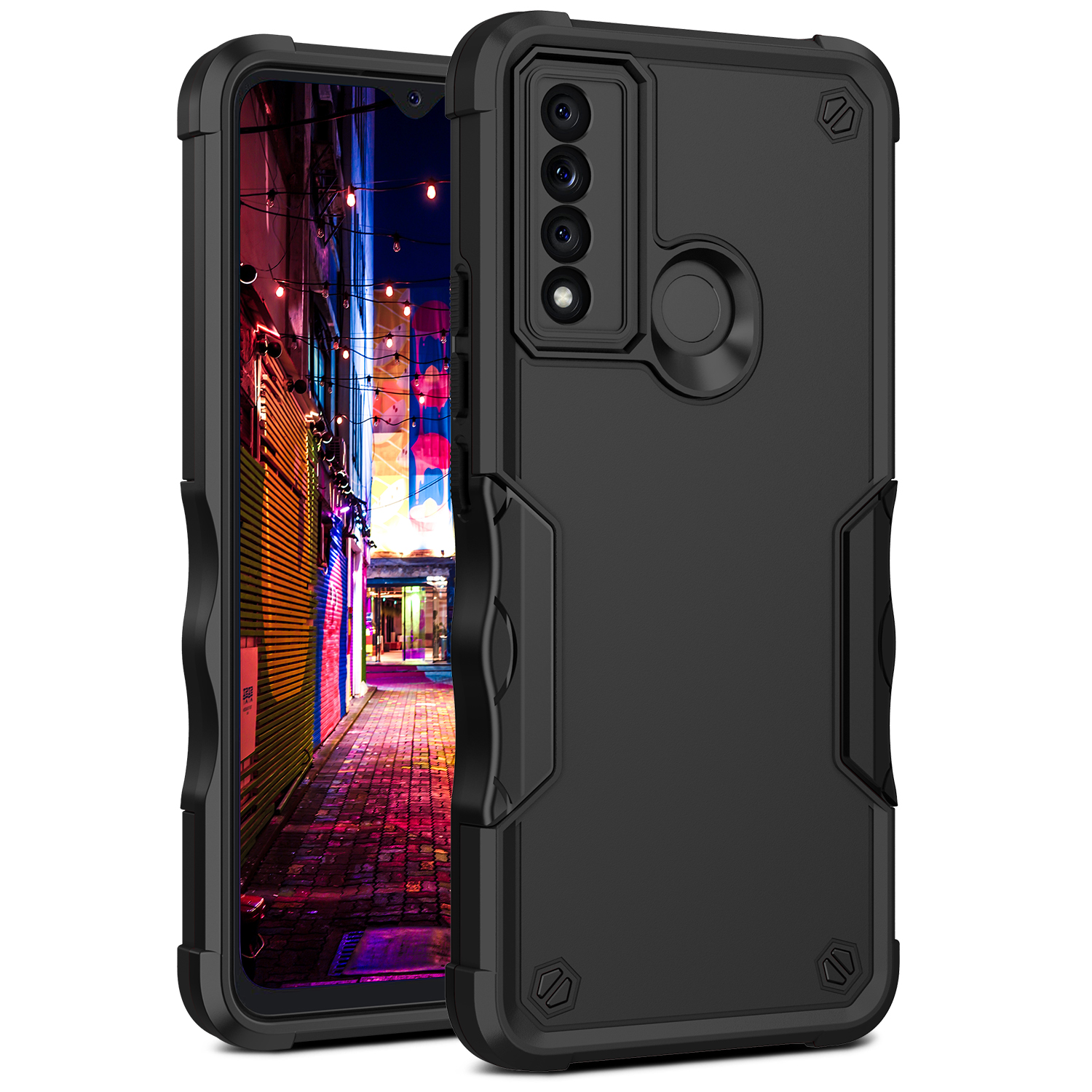 

Nicht-schlupf-streifen Entwerfen Hartpc + Soft TPU Defender Schutzhülle Für TCL 20 XE - Schwarz, TCL 20 XE