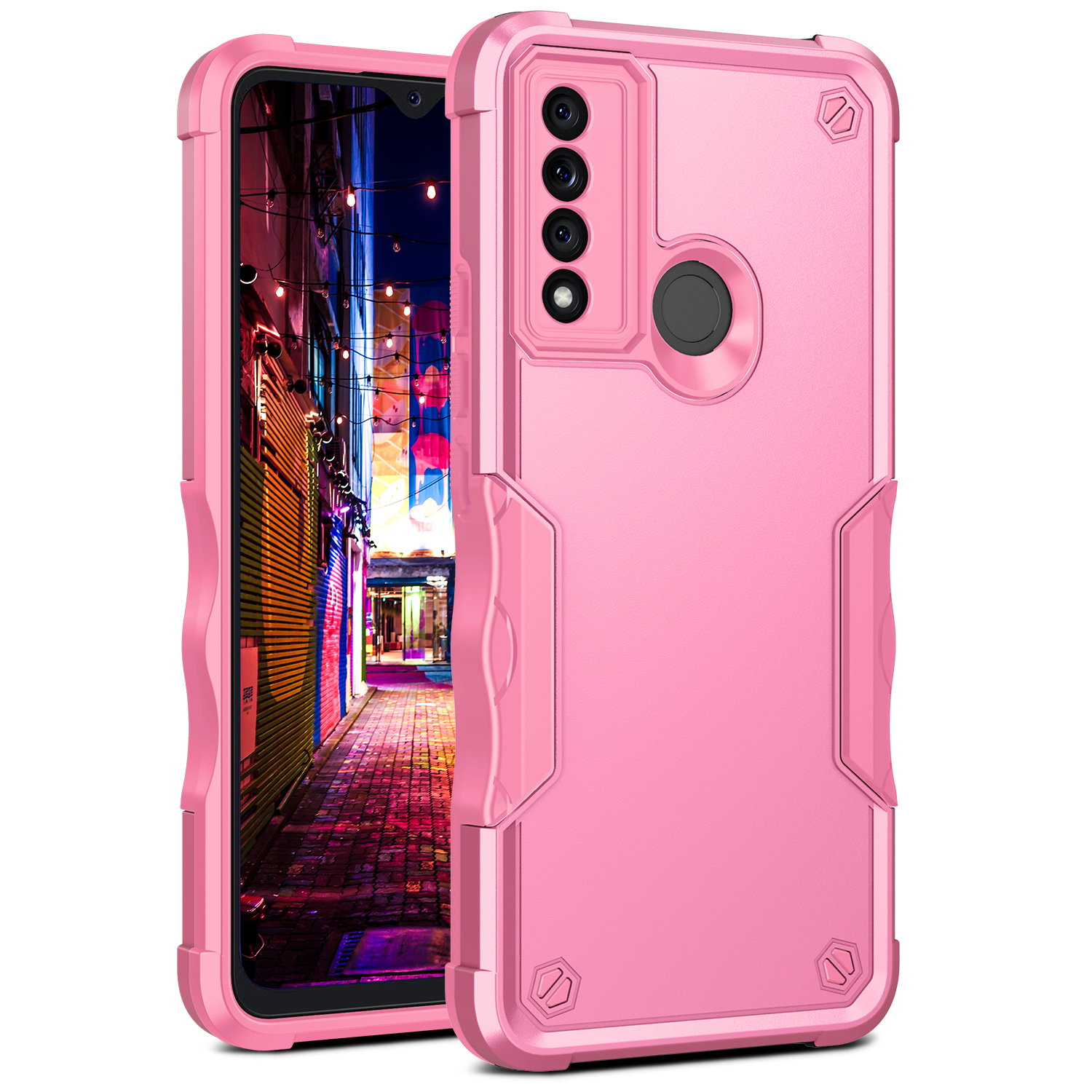 

Nicht-schlupf-streifen Entwerfen Hartpc + Soft TPU Defender Schutzhülle Für TCL 20 XE - Rosa, TCL 20 XE