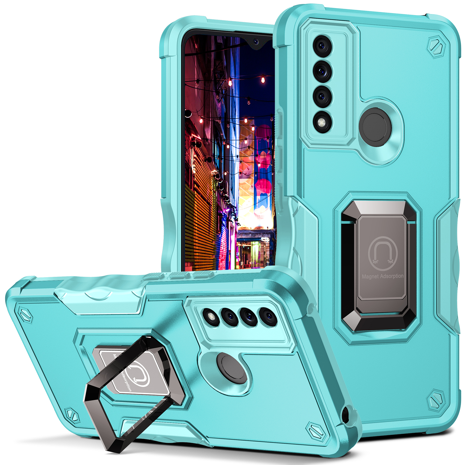 

Ring Kickstand Drop-Proof Anti-Scratch Hybrid Hard PC + Weiche TPU-Mobiltelefongehäuse-Hülle Für TCL 20 XE - Hellgrün, TCL 20 XE