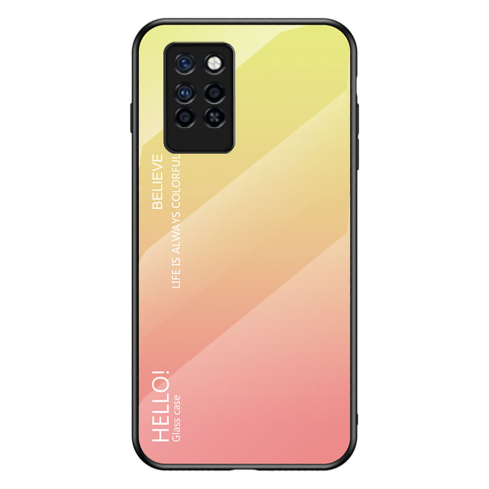

Für Infinix Hinweis 10 Pro Tempered Glass + PC Back + TPU Gut Geschützte Deckungsgradienten-design-anti-kratzer-telefonhülle - Gradientengelb, Infinix Note 10 Pro
