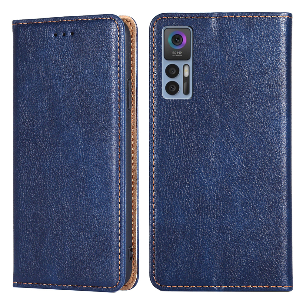 

For TCL 30 5G/30+ 5G PU Leather Cover Inner TPU Stand Magnetic Auto-absorbed Wallet Flip Case - Blue