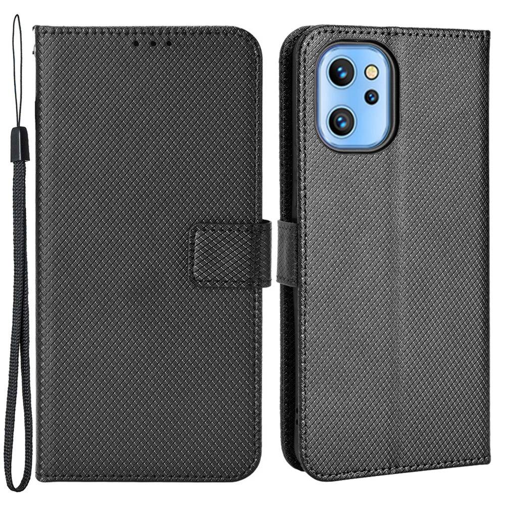 

Für Umiidigi A13/A13S/A13 Pro Slim Folio Flip Phone Case Wallet Diamond Textur PU Leder -mobiltelefonabdeckung Mit Riemen - Schwarz, Umidigi A13