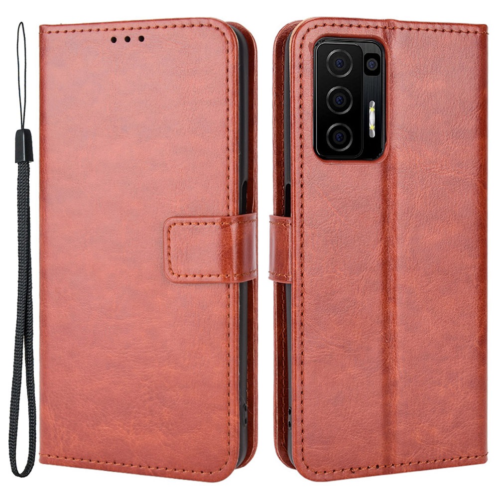 

Für Blu F91 5G Anti-fall PU Leder Brieftasche Hülle Kartenhalter Crazy Horse Texture Magnetic Anti-scratch-telefonabdeckungsständer Mit Riemen - Braun, BLU F91 5G