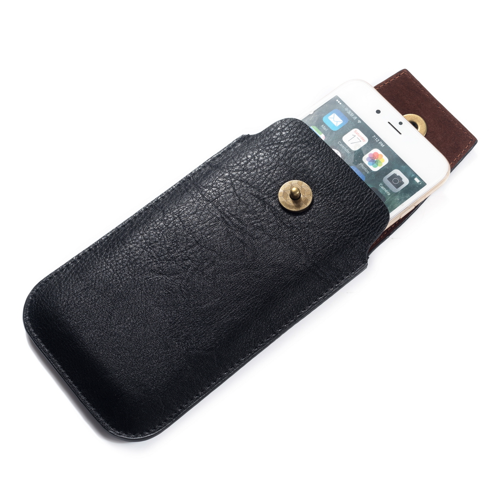 6.5 inch PU Leather Phone Pouch Waist Bag  Size: 19 x 11 x - Black