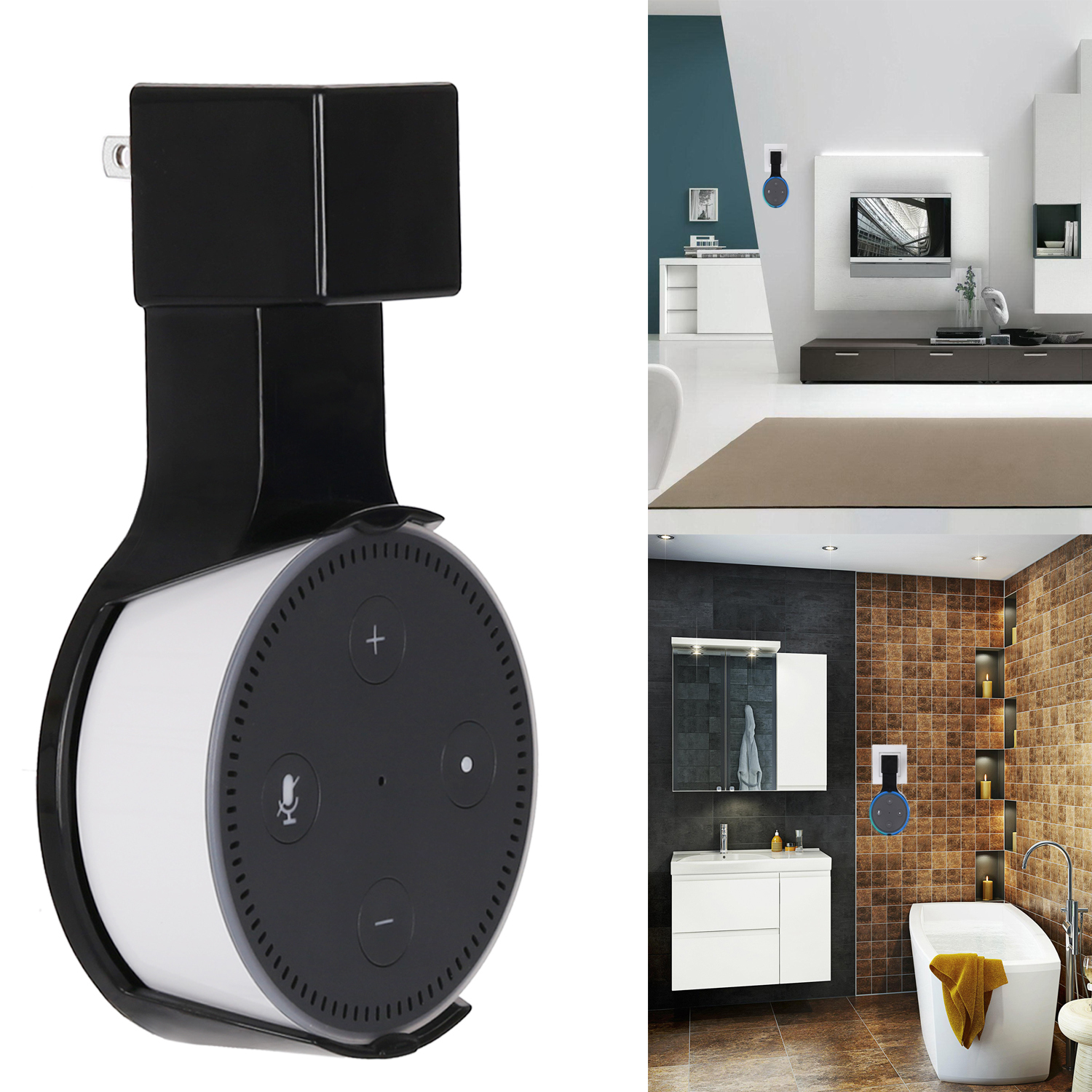 

Smart Speaker Power Adapter Outlet Wall Mount Holder for Echo Dot 2 - Black, Other Phone Models