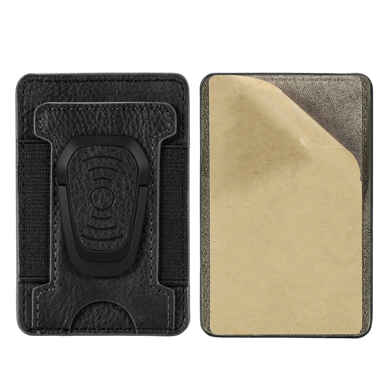 

Litchi Texture PU Leather Mobile Phone Back Stick Bracket Card Bag - Black, Universal