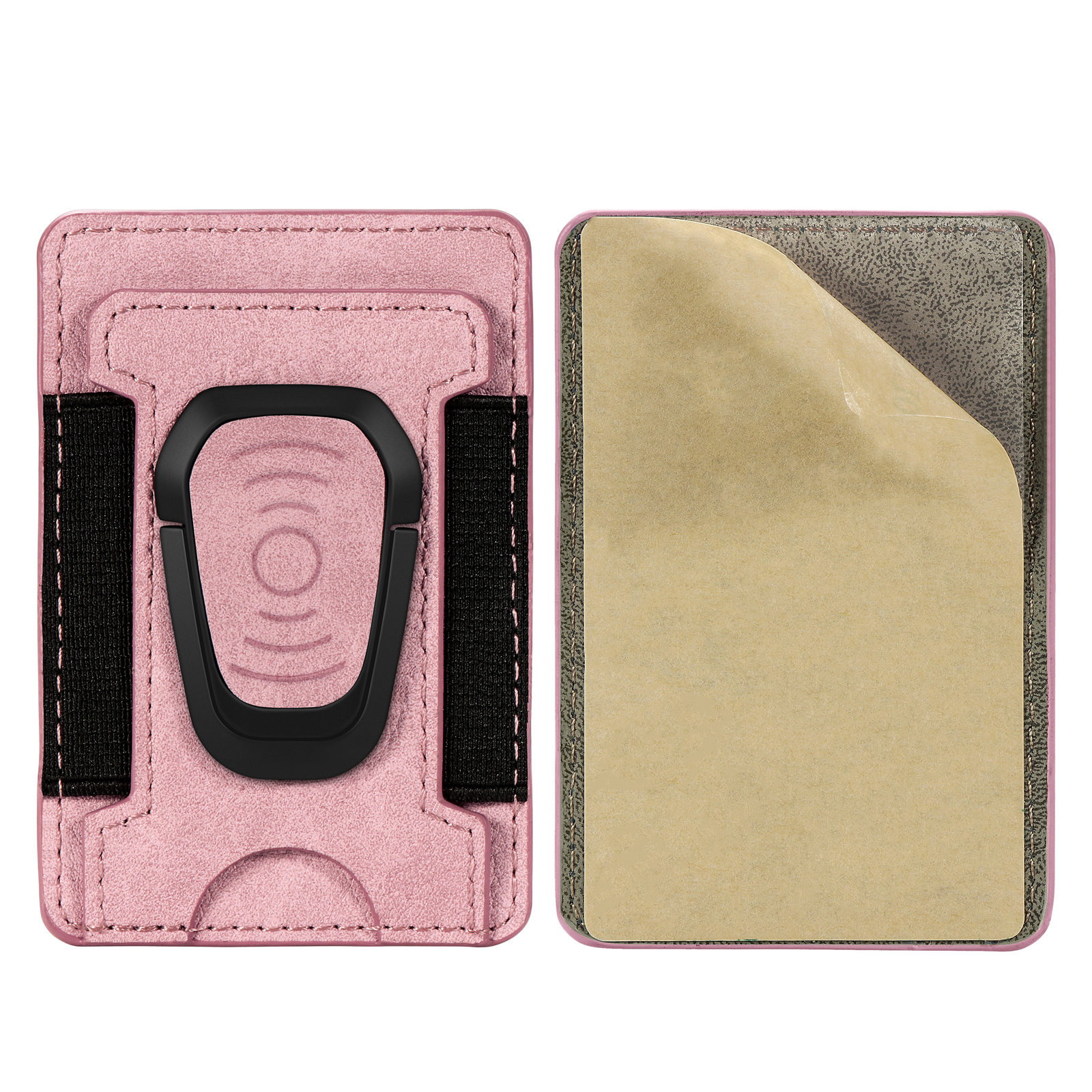 

Litchi Texture PU Leather Mobile Phone Back Stick Bracket Card Bag - Pink, Universal