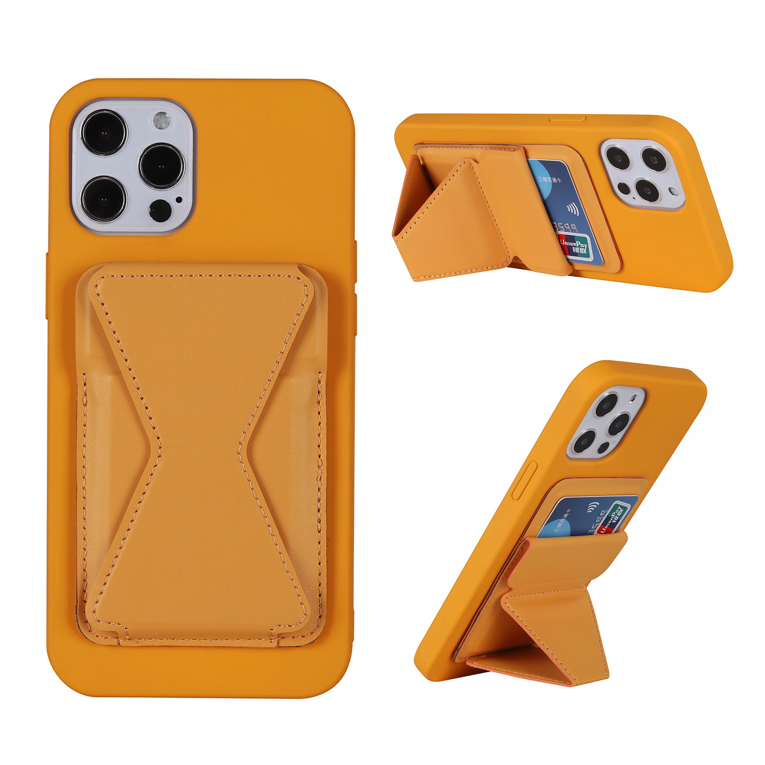

Качественный Кожаный Держатель Карты Kickstand Chace Для Iphone 12/12 Pro/12 Pro Max - Желтый, iPhone 12 Pro Max