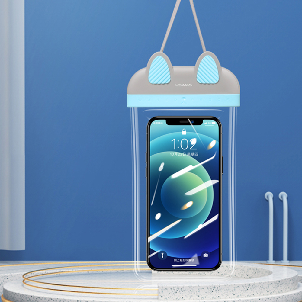 

USAMS US-YD010 IP68 Waterproof Phone Case Swimming Dry Bag Underwater Pouch Cover for iPhone 12/mini - Blue, iPhone 12 mini
