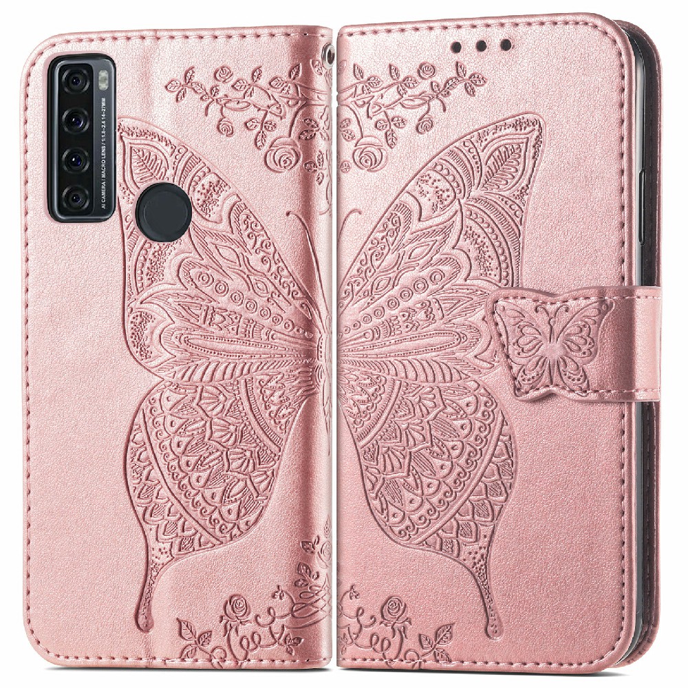 

Schmetterlingsblumen -sprudelmuster Leder Brieftasche Mobiltelefon Hülle Für TCL 20 SE - Roségold, TCL 20 SE