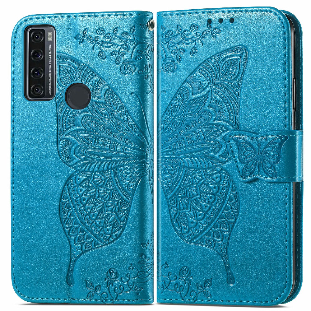 

Schmetterlingsblumen -sprudelmuster Leder Brieftasche Mobiltelefon Hülle Für TCL 20 SE - Blau, TCL 20 SE