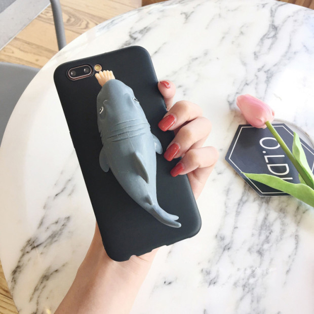 

Squishy 3D Pinch Creative Cartoon Shark Pattern TPU Back Case for iPhone SE 2nd Gen (2020)/8/7 4.7 inch - Black, iPhone SE (2nd Generation)