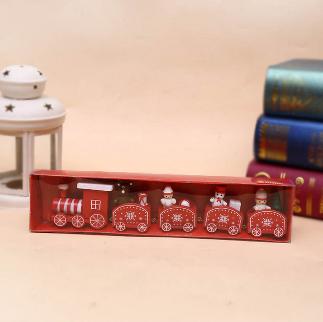 

Creative Wooden 5 Carriages Christmas Train for Christmas Ornament Decor Gift - Red