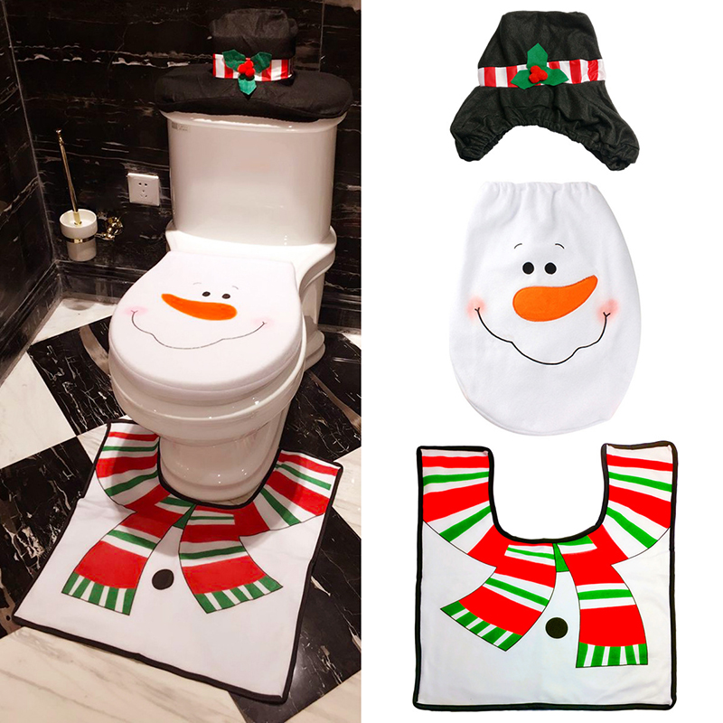 

Christmas Decorations Toilet Seat Cover Foot Pad Foot Pad Set Bathroom Accessory - Snowman with Scarf