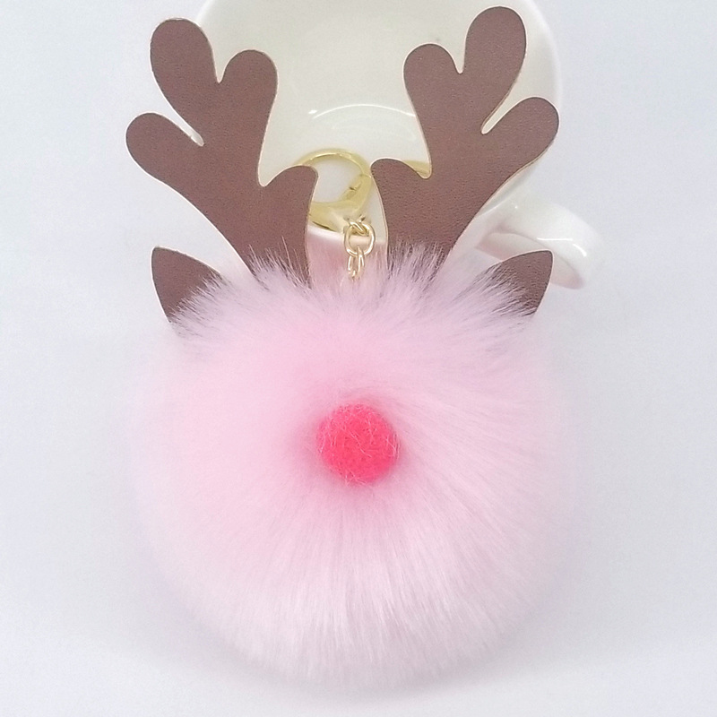 

Christmas Hanging Pendant Fluffy Faux Fur Keychain for Women - Pink