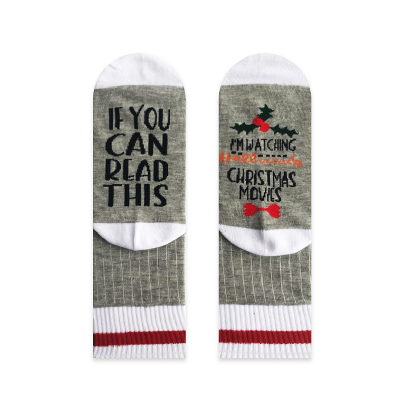 

Watching Christmas Movie Socks Letters Printed Warm Sock Christmas Gift - White