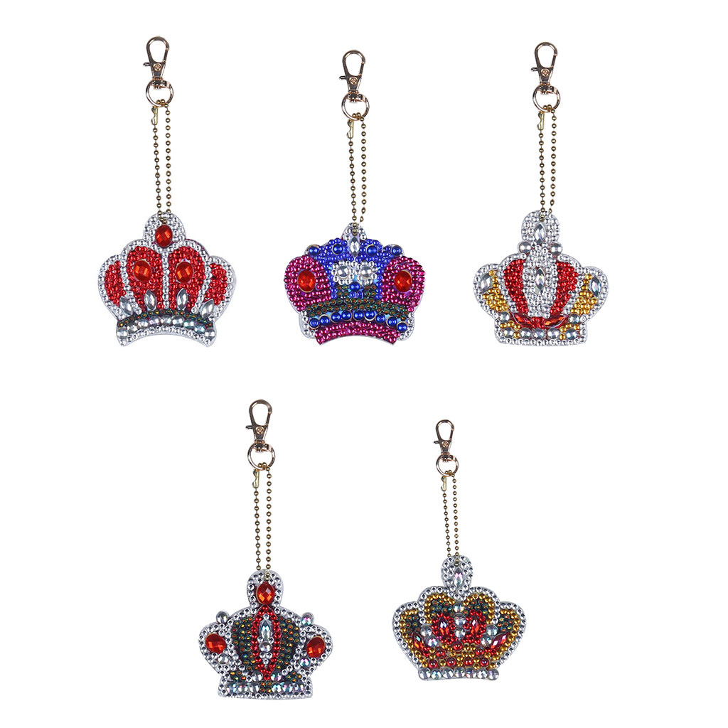 

5Pcs/Set Keyring Crown Cap Model Keychain Pendant Rhinestone Painting Ornament