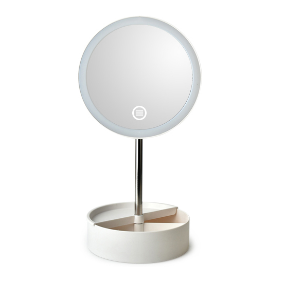 

Desktop LED Makeup Mirror with Storage Base Touch Switch 3 Brightness - White