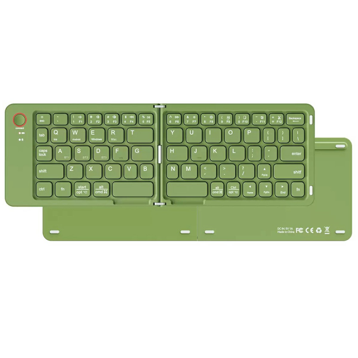 B023 68-Key Wireless Keyboard Magnetic Folding Bluetooth-compatible Keyboard with Phone Holder Stand - Green