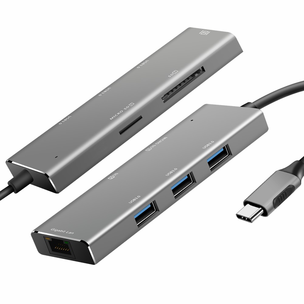 

YC-720 Typ-c-hub-multifunktionsadaptertyp-c zu USB 3.0*3+sd+tf+rj45-konverter