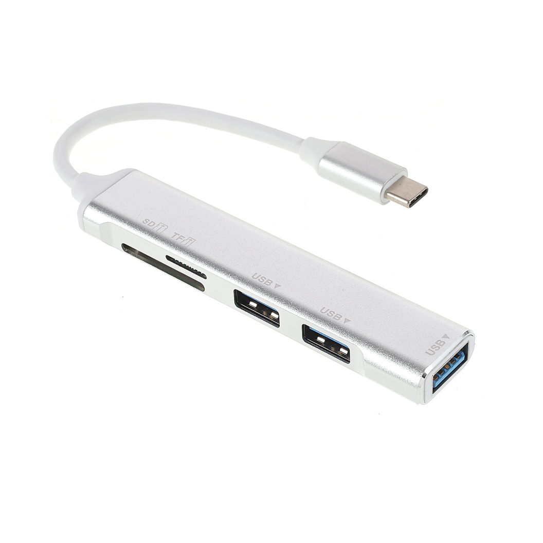 

USB-C 5-in-1-hub-splitter 3 x USB3.0 5gbit / s Hochgeschwindigkeit TF Sd-kartenleseradapter - Silber-