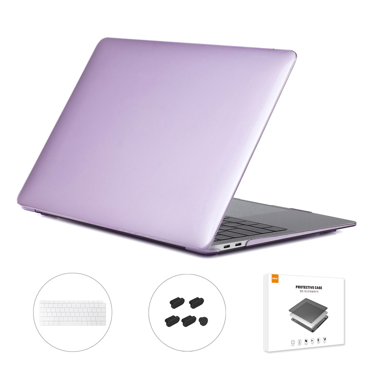 

Enkay Für MacBook Air 13 Zoll (2018-2019) A1932 (US-Version) Hat-Prince 3-in-1-Laptop-Kristallgehäuse + Super Slim-Tastatur-Folie + Staubdichter Stecker - Lila, MacBook Air 13 inch (2018)