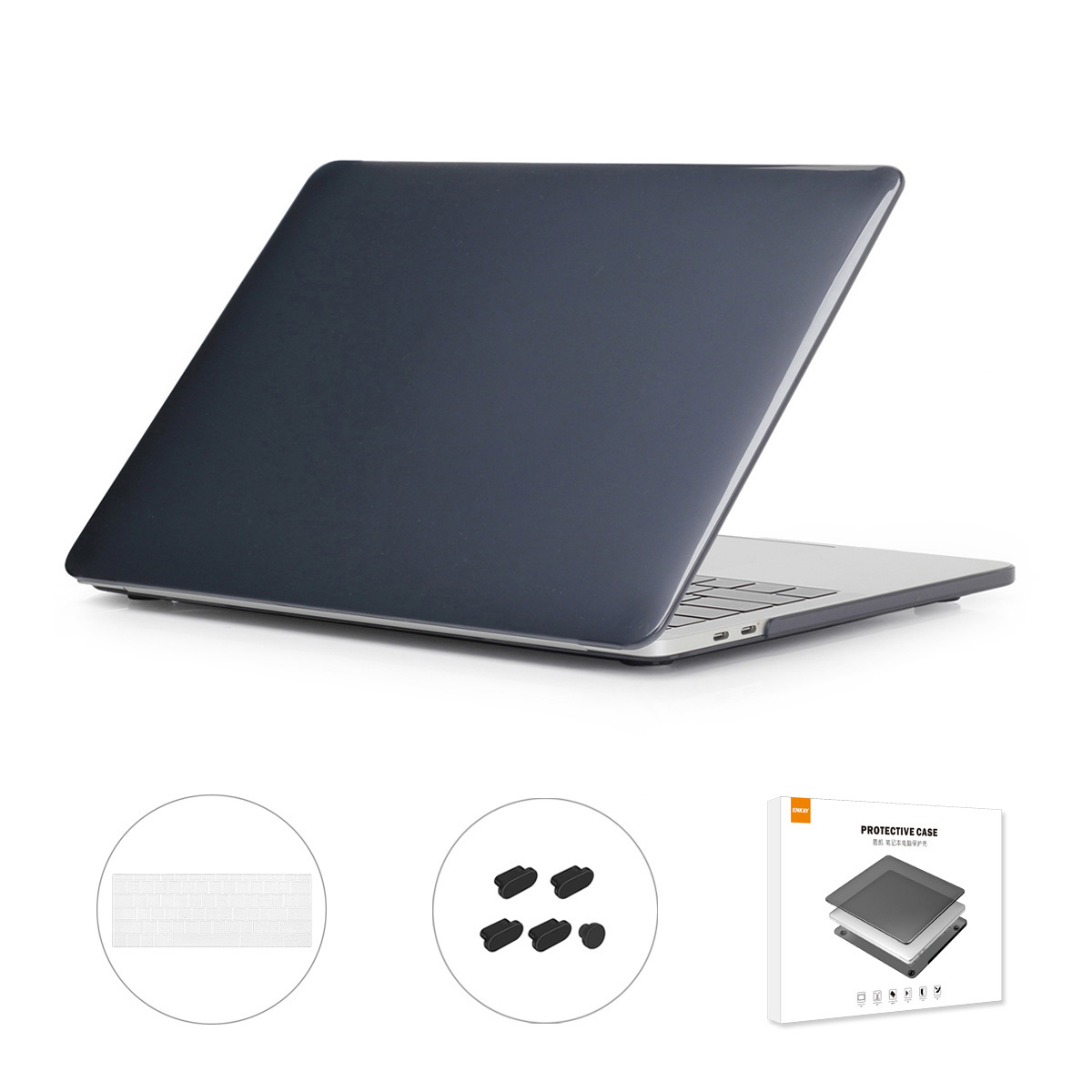 

Enkay PC Case + Tpu-tastaturschutz + Anti-dust-stecker Für MacBook Pro 15 Zoll Mit Touch Bar (2016-2017) A1707/(2018-2019) A1990 (us-version) - Schwarz