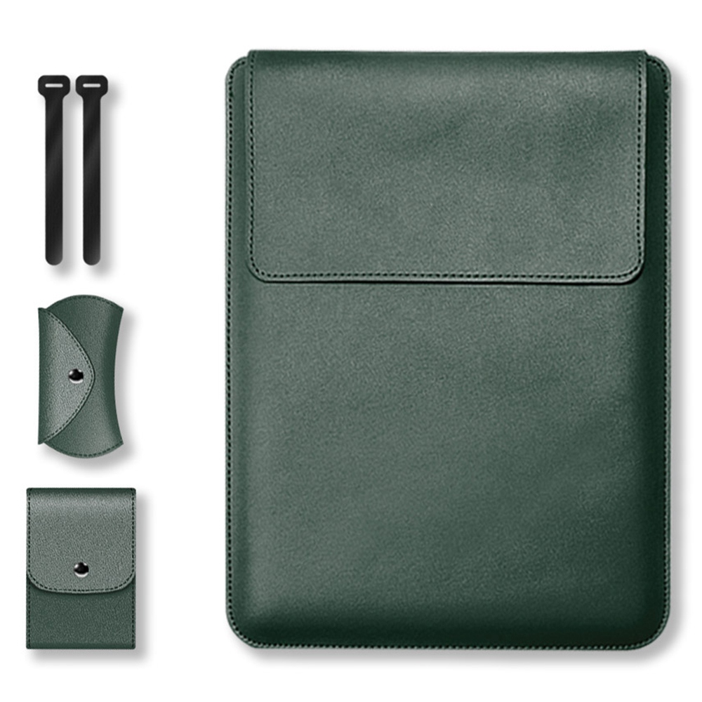 For 15'' 15.6'' Laptop Storage Bag PU Leather Multifunction Mouse Pad Notebook Computer Sleeve Set - Midnight Green