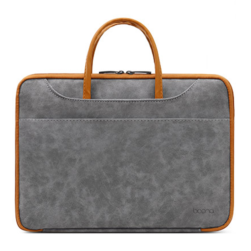 

BAONA 13 / 13,3 Zoll Notebook Computer Handtasche Leder Hand Transportieren Tasche Laptop -schutzhülle Mit Großem Öffnungsdesign - Grau / Braun, MacBook Air 13 inch (2022)