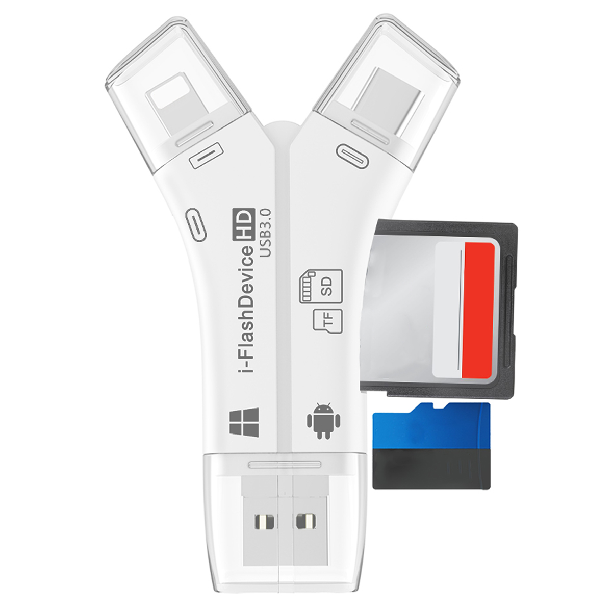 NK908C HD 4-in-1 Ip / USB-C 3.0 / USB-A 3.0 / Micro Charging Adapter SD / TF Card Reader - White