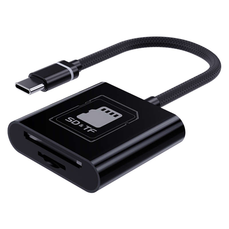 Type-C 2 in 1 Card Reader for TF / SD Cards Support Up to 2TB Compatible with Windows / MAC OS / Linux / Android