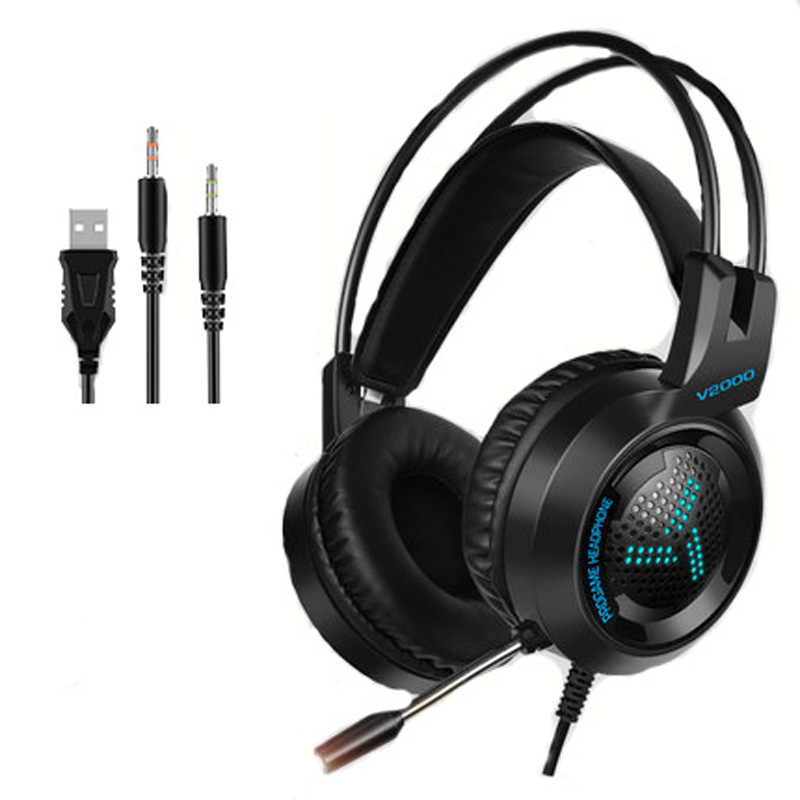 

V2000 Game Headphone 3.5MM + USB Cable Game Headset with Microphone for Phone Tablet Computer, Universal