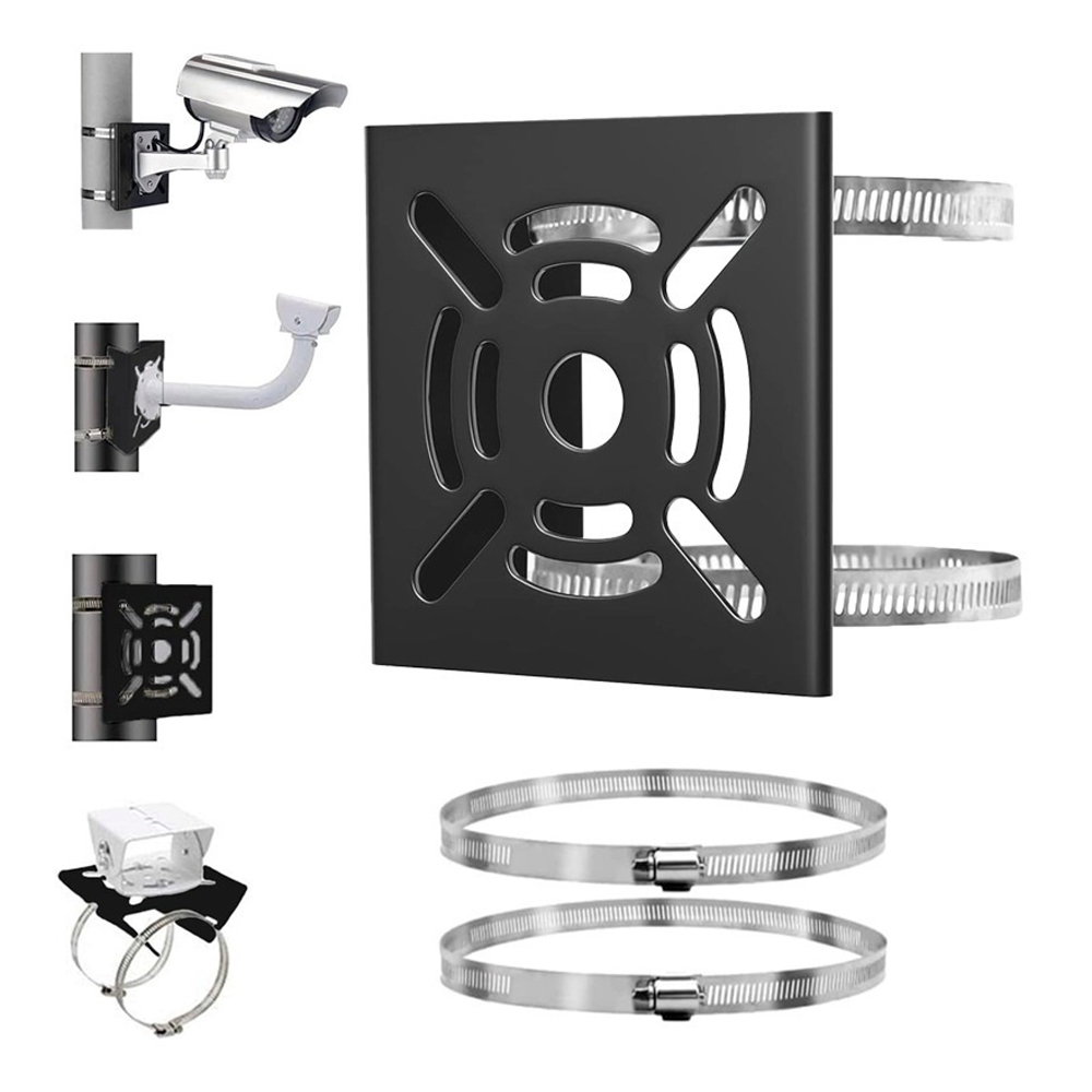Security Camera Holder Pole Clamp Bracket 360 Degree Adjustable Steel Mounting Stand - Black