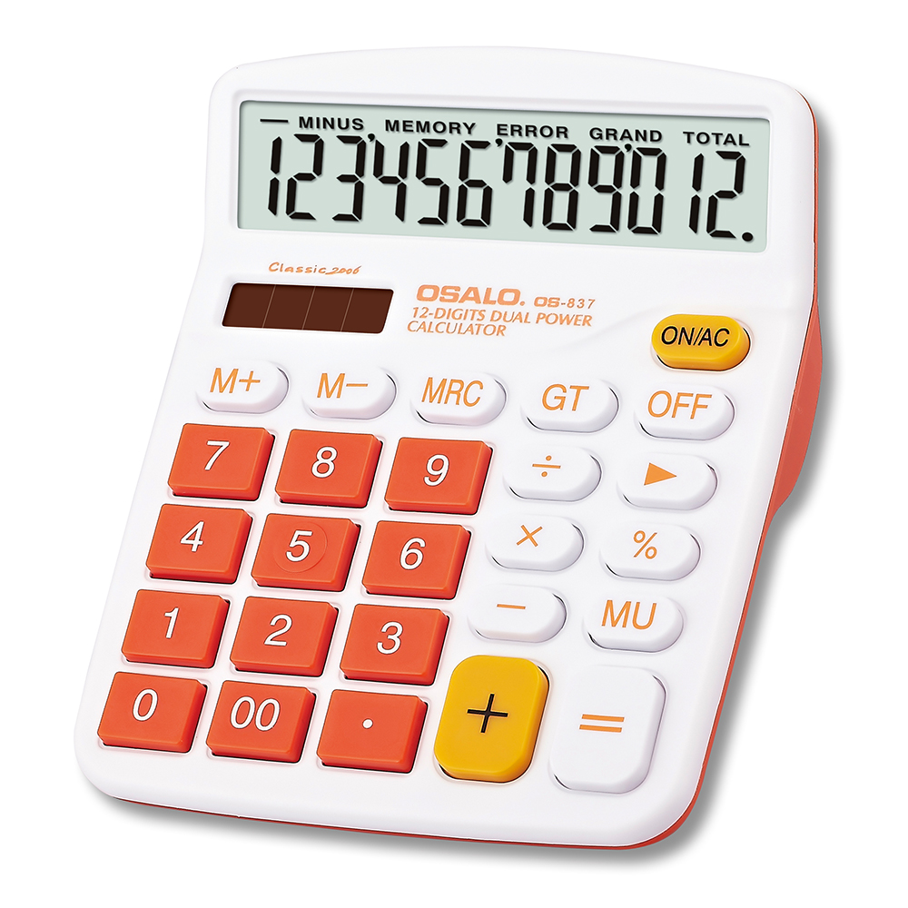

OSALO OS-837VC Business Office Großer Bildschirm-abs-rechner 12-ziffer Solar / Batterieantrieber Desktop -taschenrechner - Orange