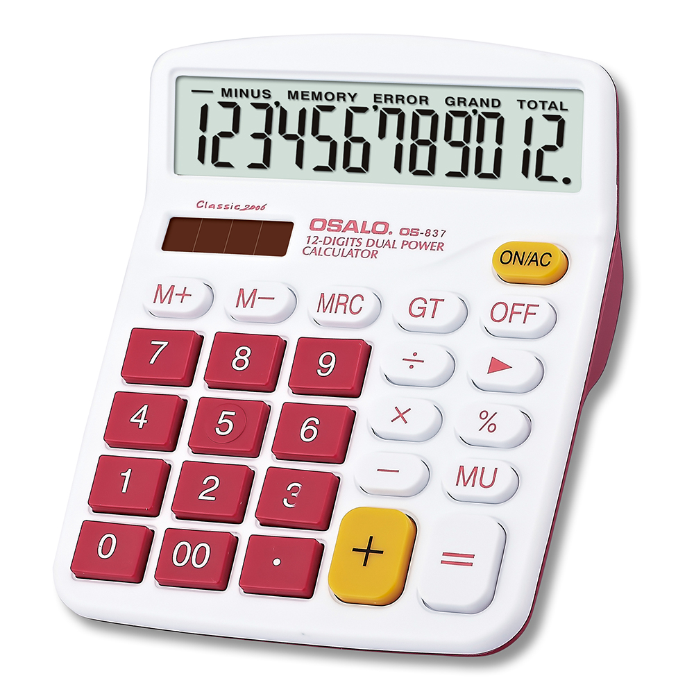 

OSALO OS-837VC Business Office Großer Bildschirm-abs-rechner 12-ziffer Solar / Batterieantrieber Desktop -taschenrechner - Rot