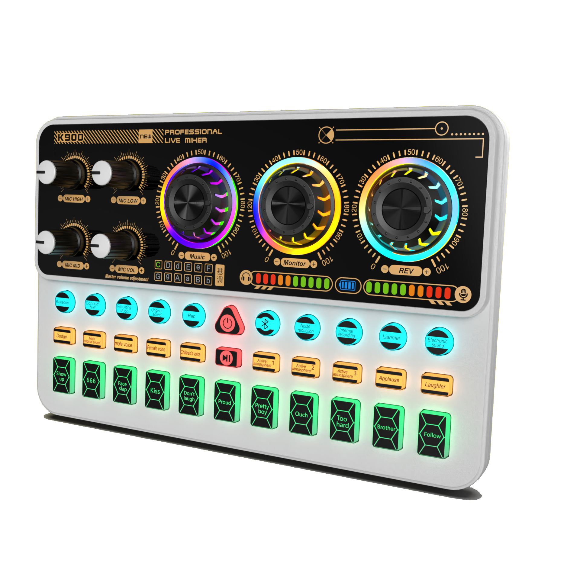

K900 Sound Card Mini Tragbares Multifunktions -audio -mischer -aufnahmegerät Für Live -streaming - Weiss