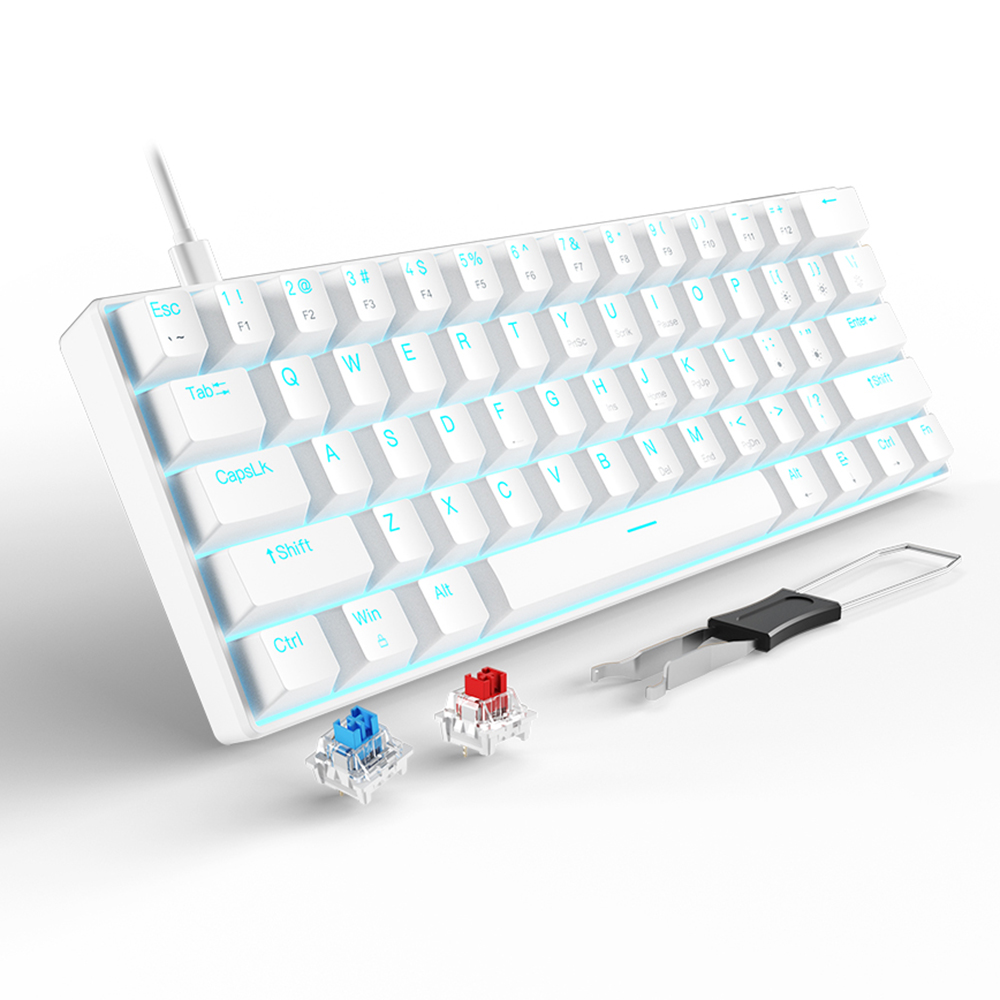 

Iblancod K61 Mechanische Gaming -tastatur 61 Tasten Verdrahtet / Wlan-tastatur Eingebaute 2000-mah-akku - Weiss