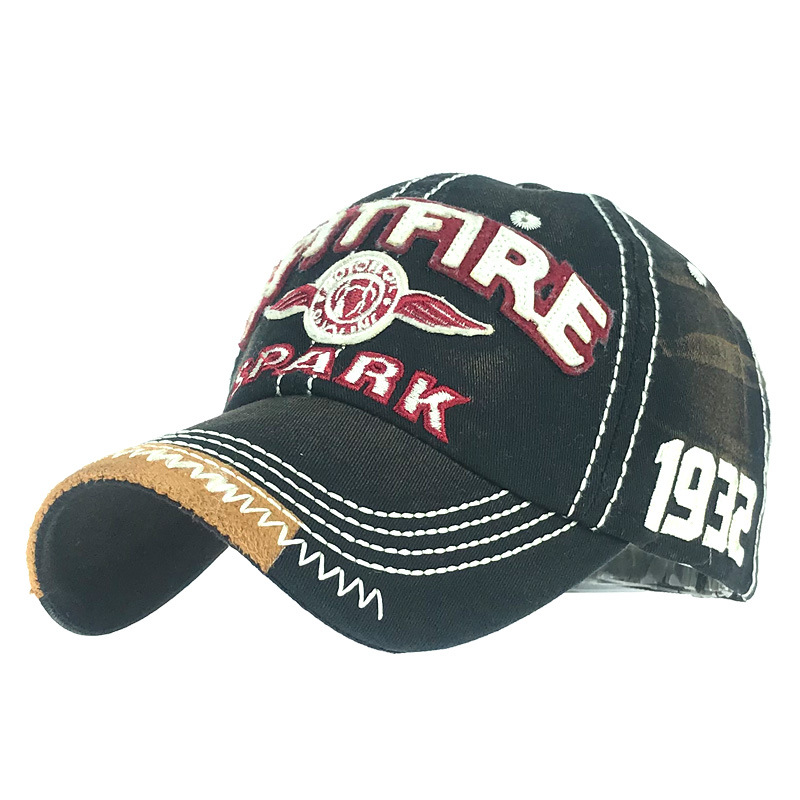 

Hip Hop Cap SPARK Letter Retro Embroidery Streetwear Sports Baseball Cap Sport Fitted Hat - Black