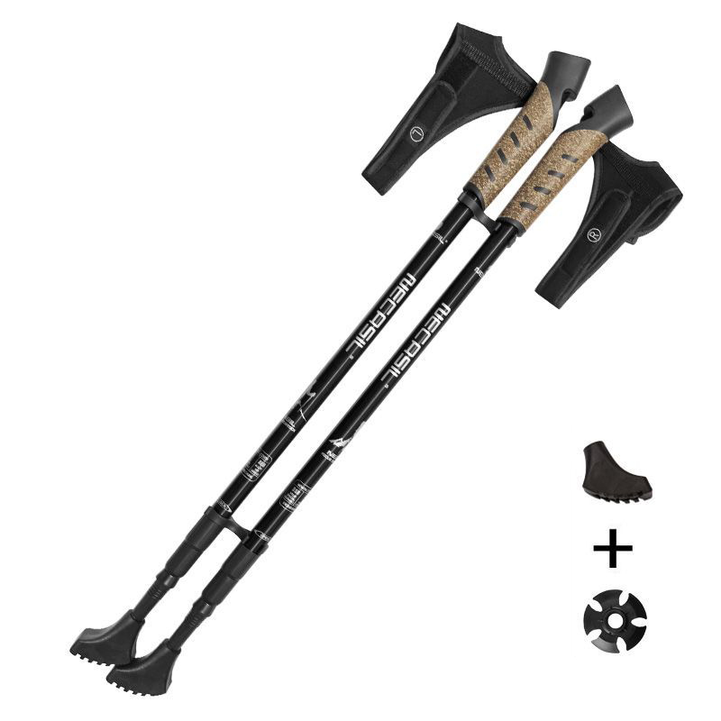 

Necasil G301 2pcs Aviation Aluminiumlegierung Alpenstock 3 Abschnitte Teleskopstange Eingebettete Schloss Walking Wanderstift - Schwarz