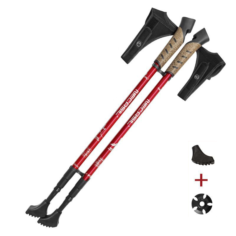 

Necasil G301 2pcs Aviation Aluminiumlegierung Alpenstock 3 Abschnitte Teleskopstange Eingebettete Schloss Walking Wanderstift - Rot