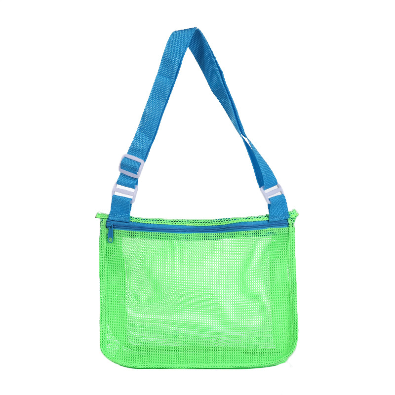 

Mesh-durchsuchungsweg-reise-strandtasche Kinder Spielzeug Conch Shell Aufbewahrung Crossbody Tasche - Grün / Blauer Riemen