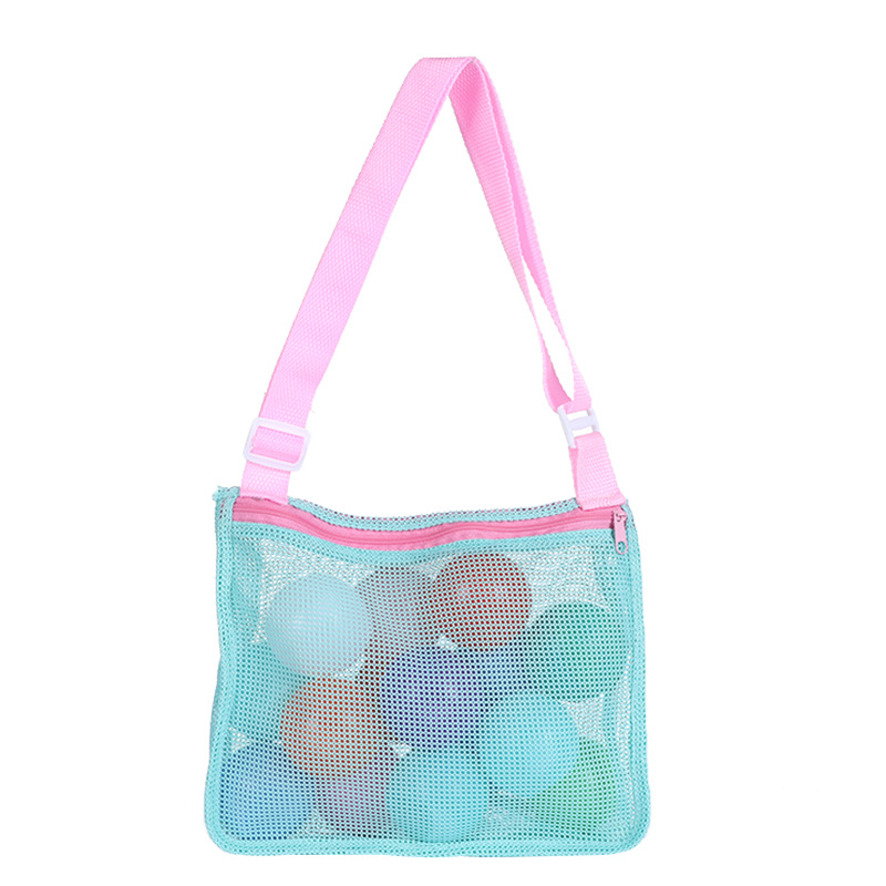 

Mesh-durchsuchungsweg-reise-strandtasche Kinder Spielzeug Conch Shell Aufbewahrung Crossbody Tasche - Grün / Rosa Riemen