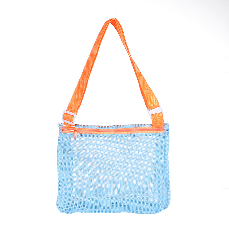 

Mesh-durchsuchungsweg-reise-strandtasche Kinder Spielzeug Conch Shell Aufbewahrung Crossbody Tasche - Blau / Orangengurt
