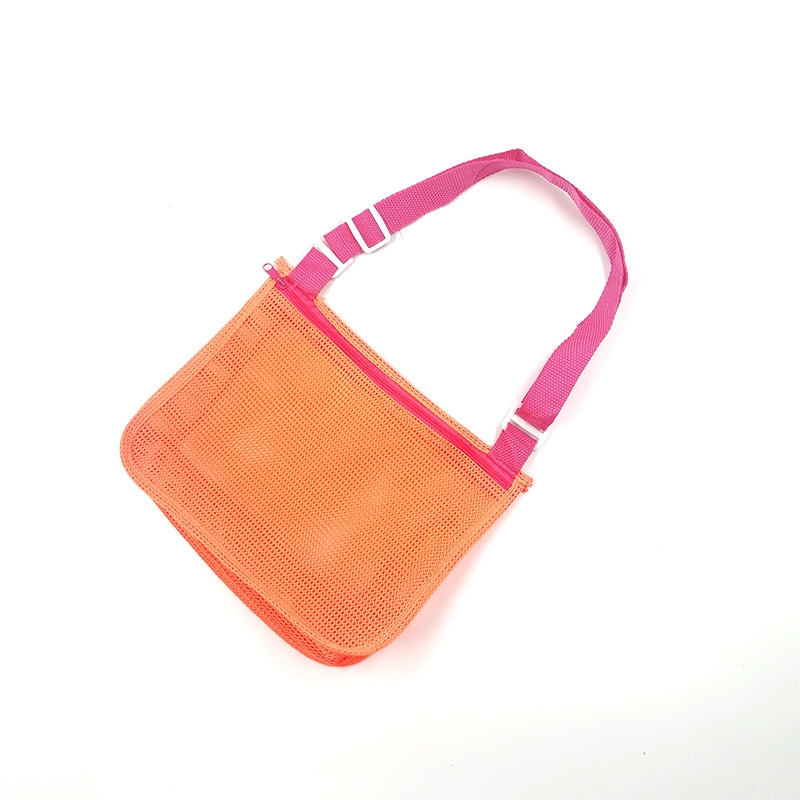 

Mesh-durchsuchungsweg-reise-strandtasche Kinder Spielzeug Conch Shell Aufbewahrung Crossbody Tasche - Orange / Roter Riemen