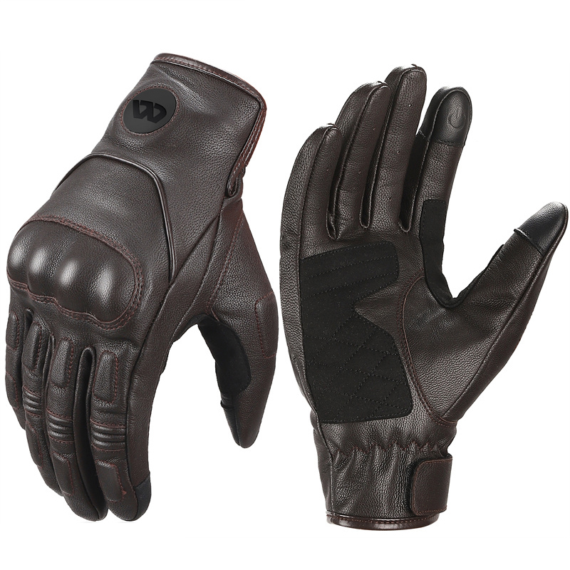 

Westbiken 1 Paar Touchscreen Motorradfahrhandschuhe Ziegenleder Vollfinger Anti-kollision Motorradhandschuhe - Braun / M