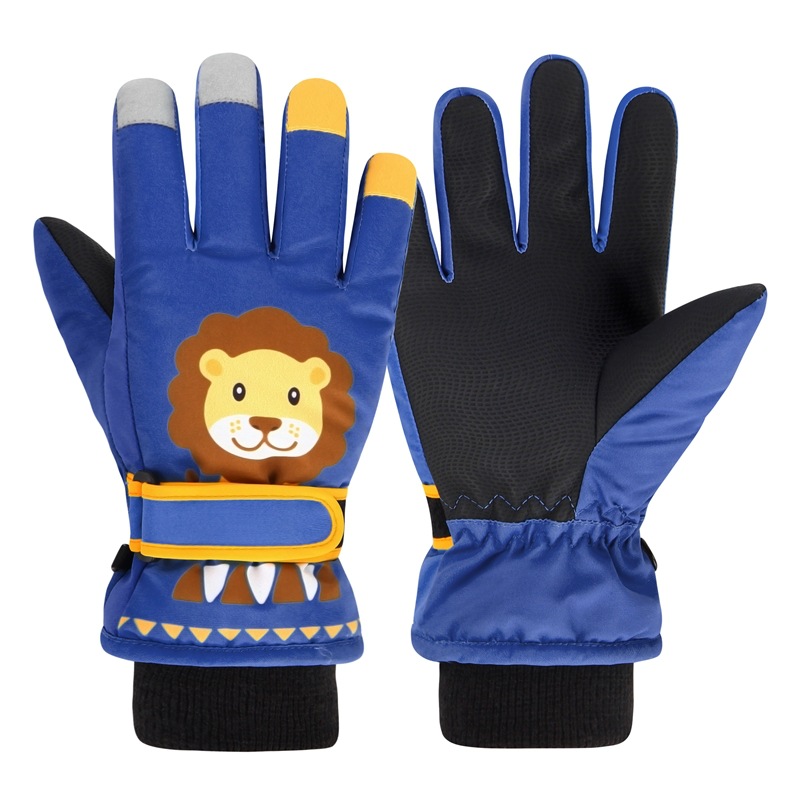 

2113 1 Paar Löwenmuster Kinder Skifahren Mit Touchsbildschirm Handschuhen Winter Wasserdes Warmes Vollfingerhandschuhe - Blau / S