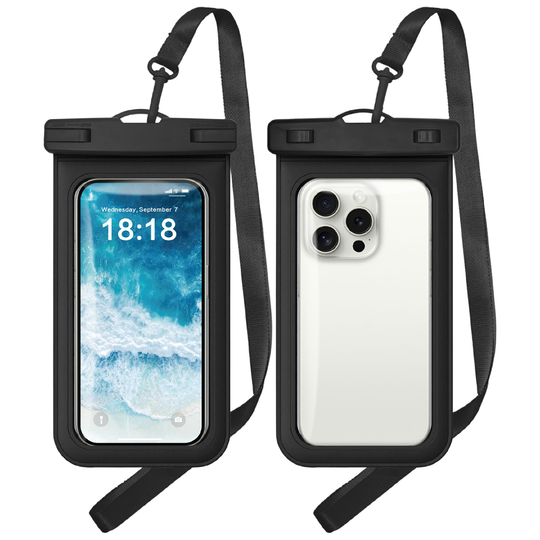 TPU Clear Waterproof Phone Pouch Case for Up to 7.0 Inch  Device IPX8 Touchscreen Sensitive Phone Dry Bag - Black